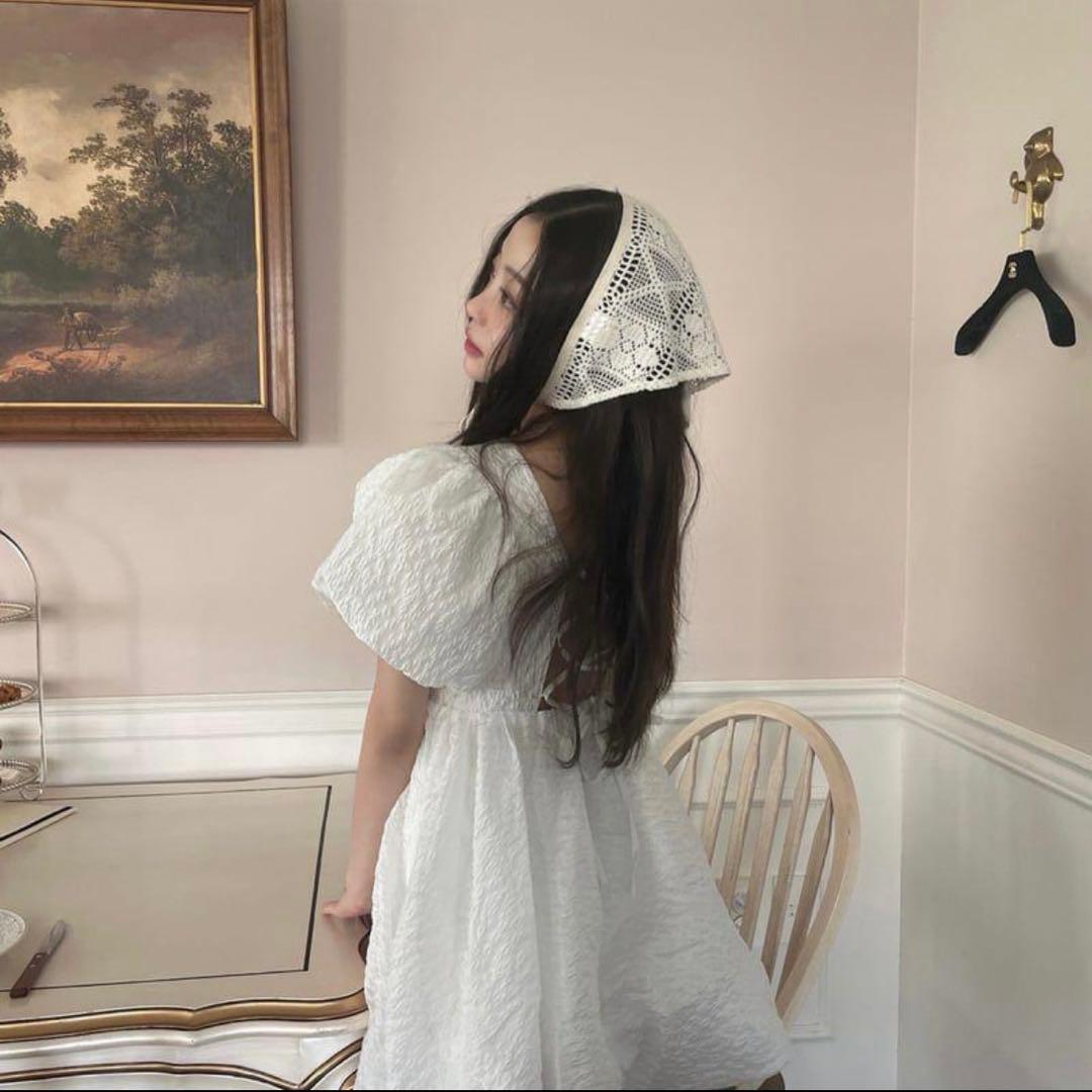 トリートユアセルフ バルーンフラワージャガードワンピース ホワイト