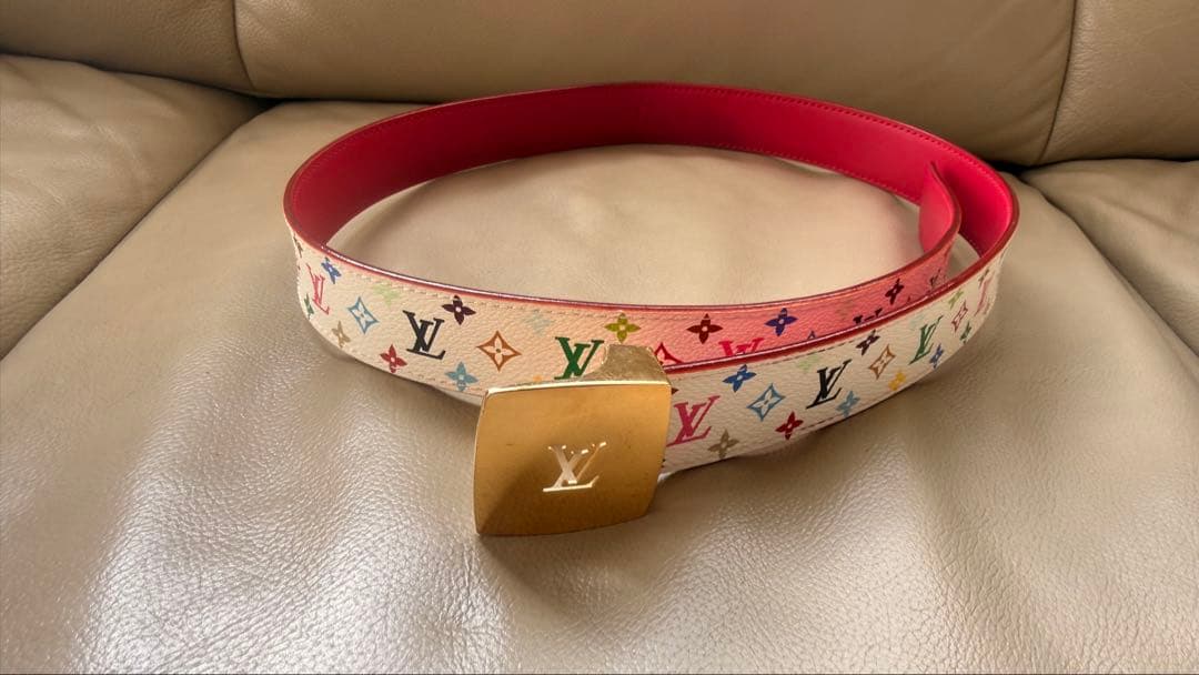 ルイ ヴィトン ベルト モノグラム マルチカラーM9682 LOUIS VUITTON】ルイ・ヴィトン サンチュール・キャレ LVカット M9682