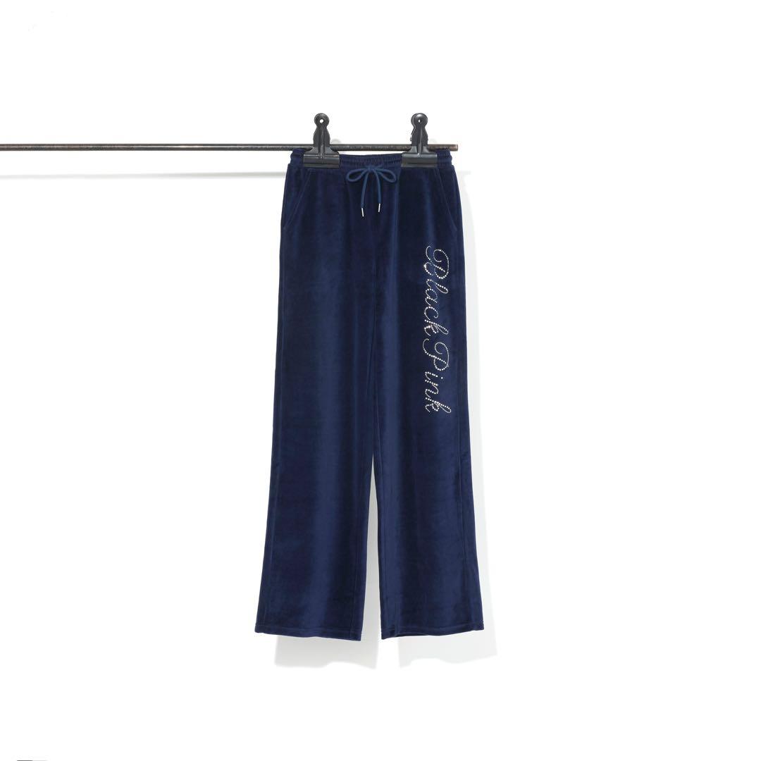 BLACKPINK ベロアロングパンツ（NAVY）L POP-UP限定】ベロアロングパンツ -RHINESTONE-（NAVY）