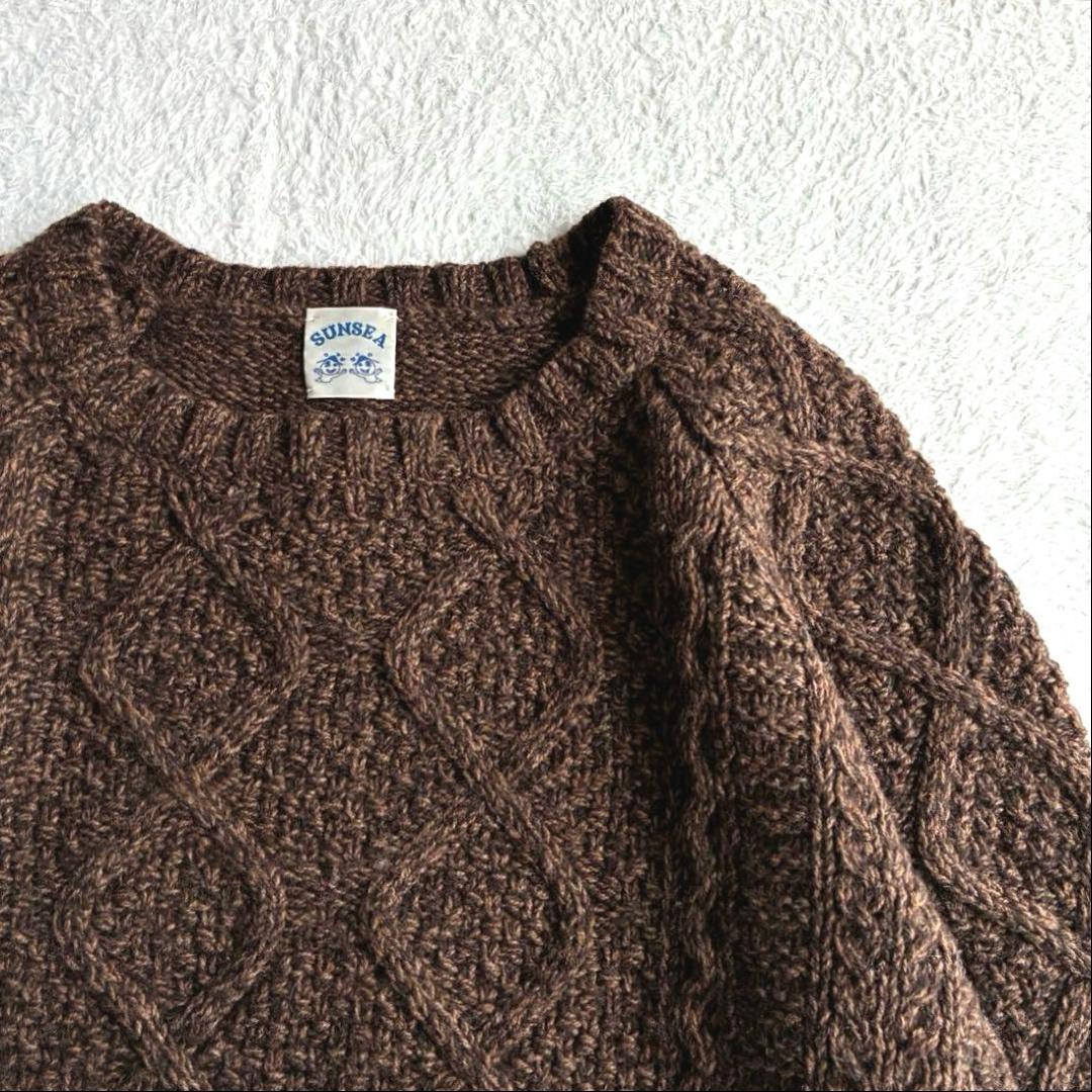 美品 サンシー SUNSEA カシミヤ混 フィッシャーマンニット ケーブル