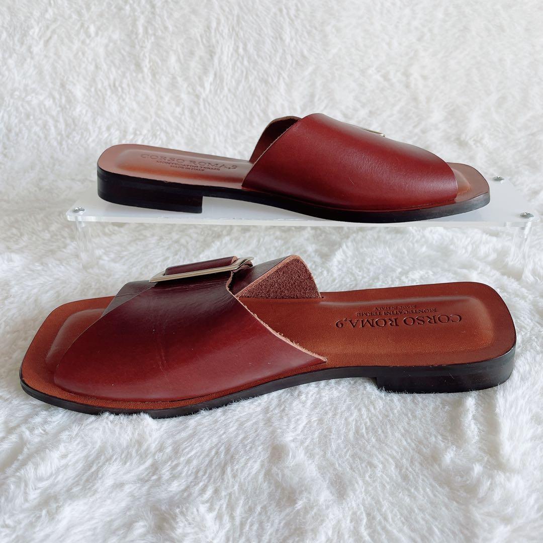 極美品 コルソローマ フラットサンダル ビッグバックル スクエアトゥ