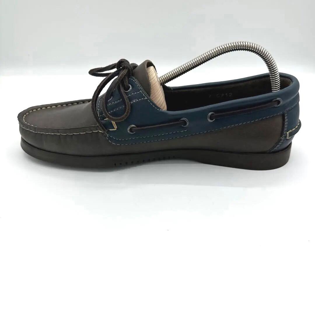 【Paraboot】デッキシューズ【25.5cm】ブラウン×ブルー レザー