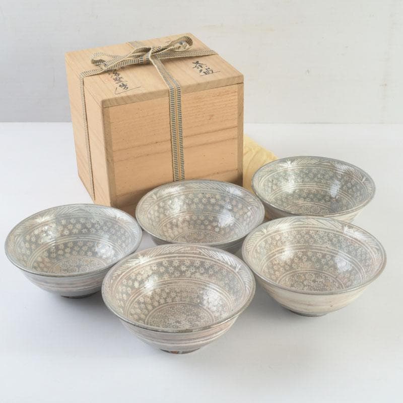 美優 茶道具　金海駕洛窯　三島　数茶碗　五客　共箱　V　9468 美優 茶道具 金海駕洛窯 三島 数茶碗 五客 共箱 V 9468 美優 様専用