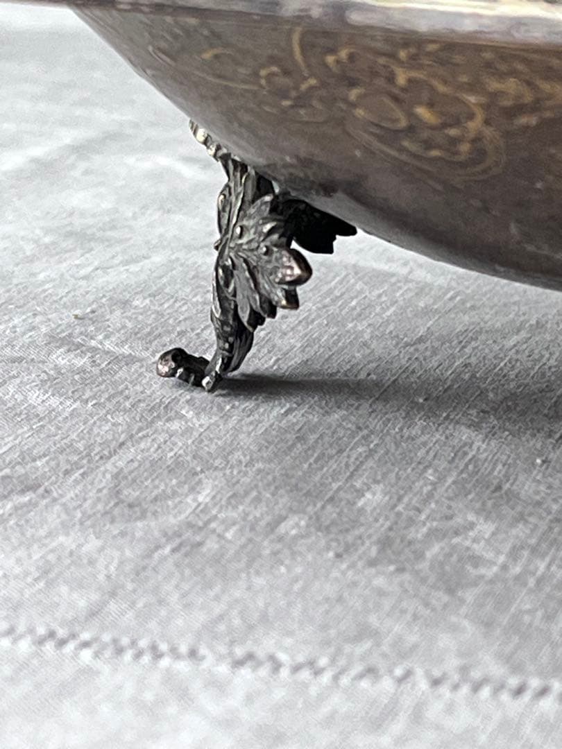 美品】フランスアンティーク リボンモチーフ シルバー 大きなトレー[3675]