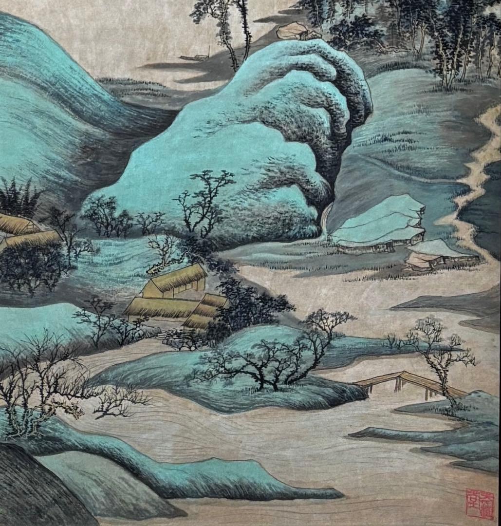水墨画 掛軸 湖光山色 謝光力画 中国 絵画 山水 張大千大風堂 カラー