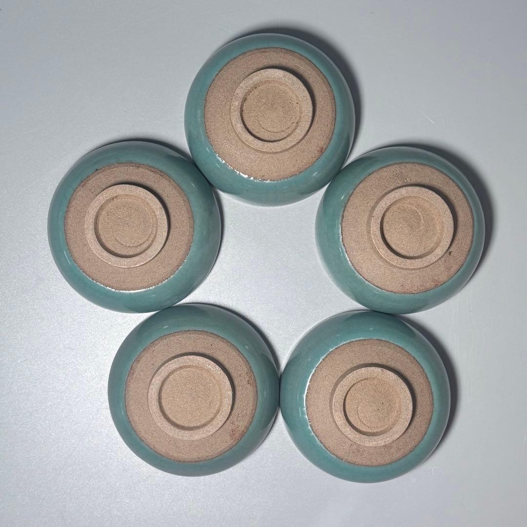 初代 松本佩山 本人作 青磁小服茶碗 共箱 翡翠色 上品な