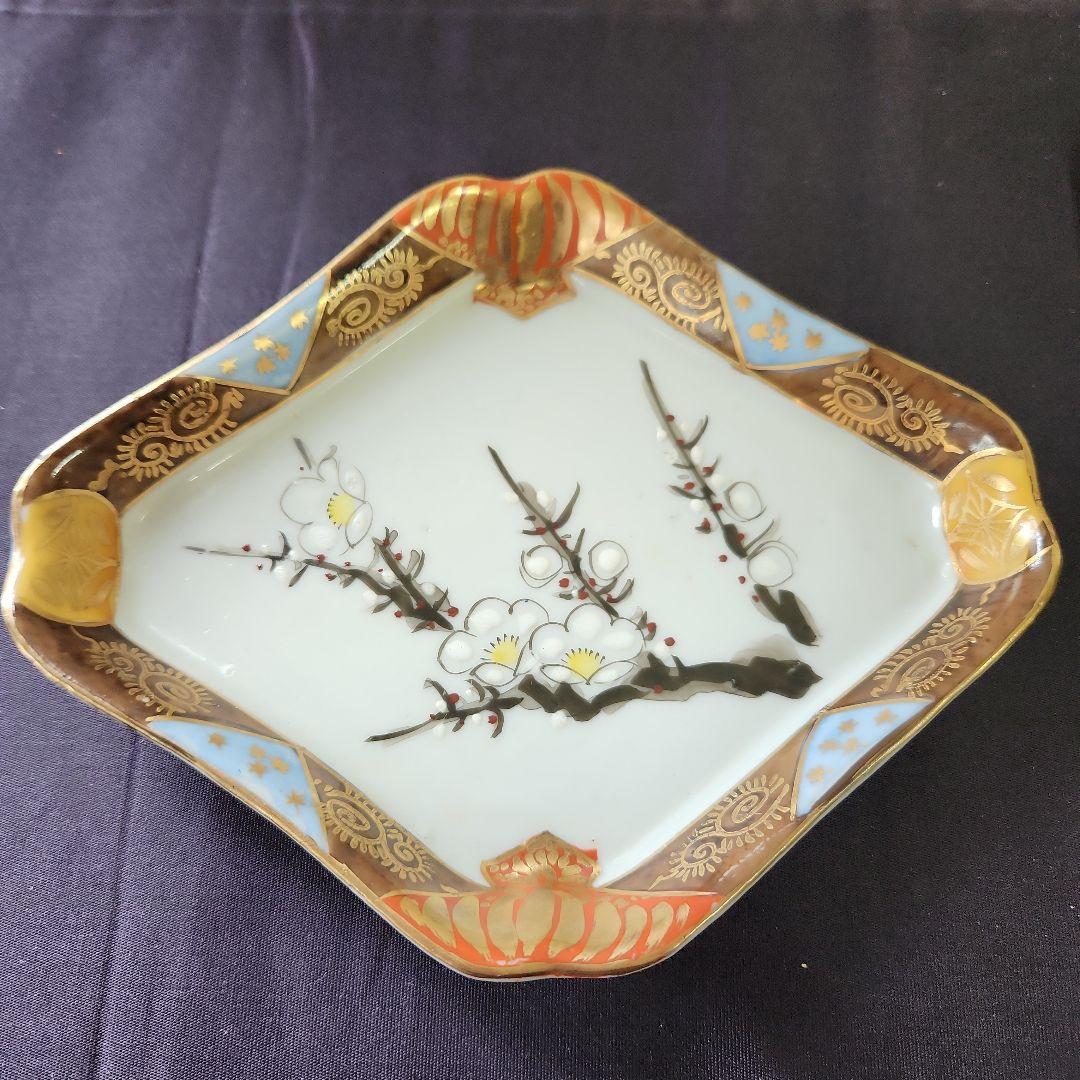 九谷焼 菱形皿 (梅) 大正時代