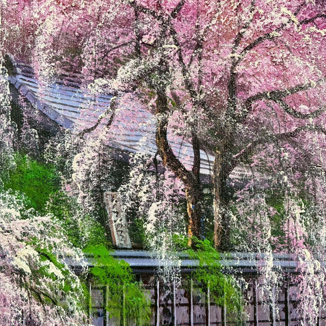 美品 寺井孝「角館の桜」キャンバスに油彩 10号 彩波会 二科展