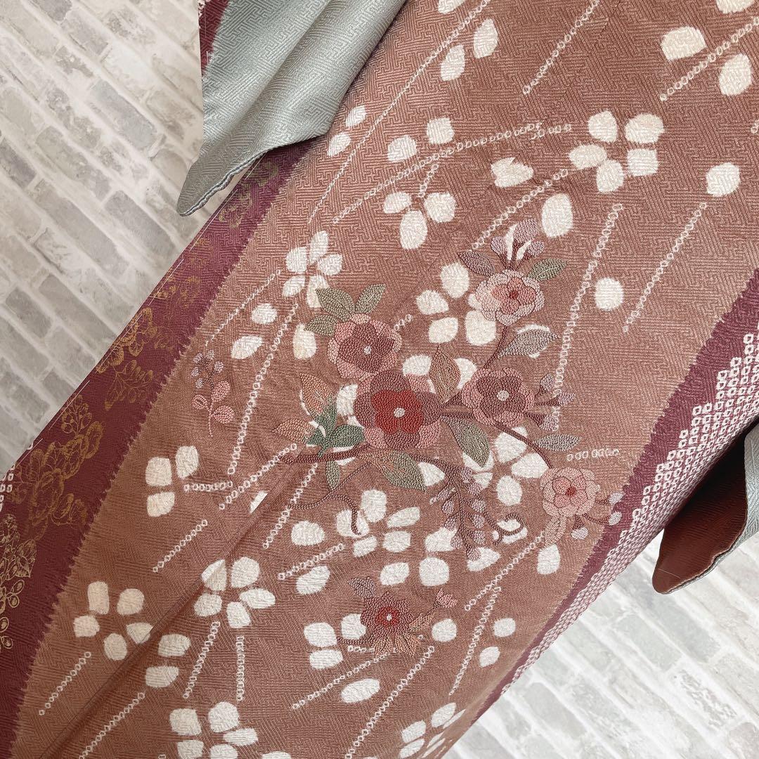 訪問着 フルセット 桜 相良刺繍 絞り 亀甲紋様 入学式 卒業式 着物 Q5