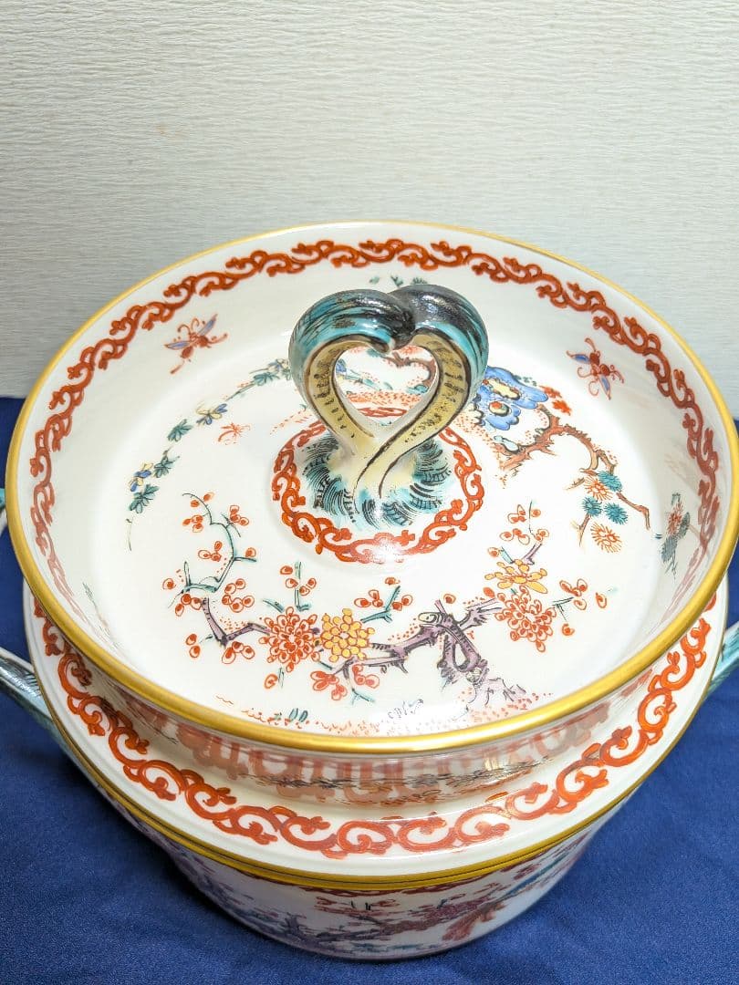 19世紀 フランス シャンティイ窯 色絵松竹梅鳥紋 柿右衛門写 スープ