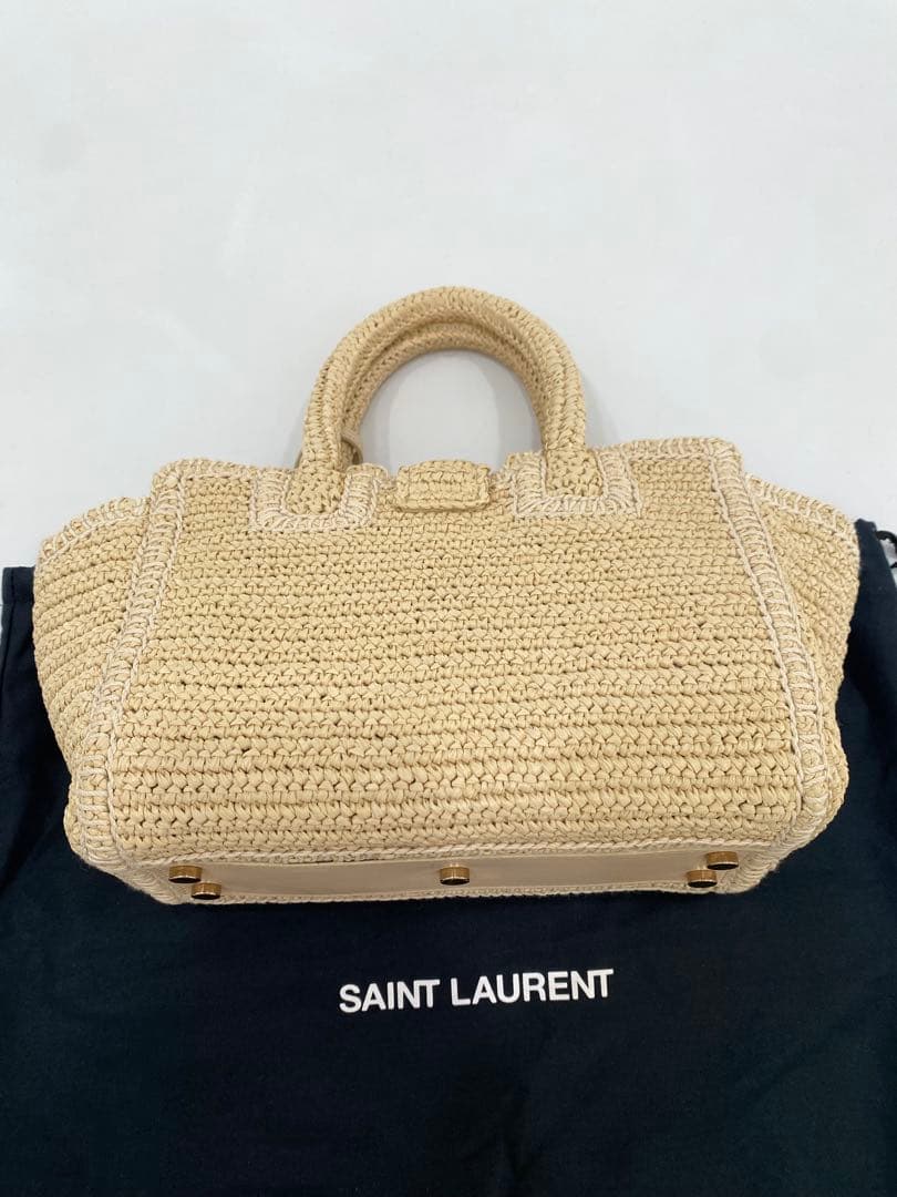 SAINT LAURENT かごバッグ ブラウン/ベージュ タッセル付き SAINT