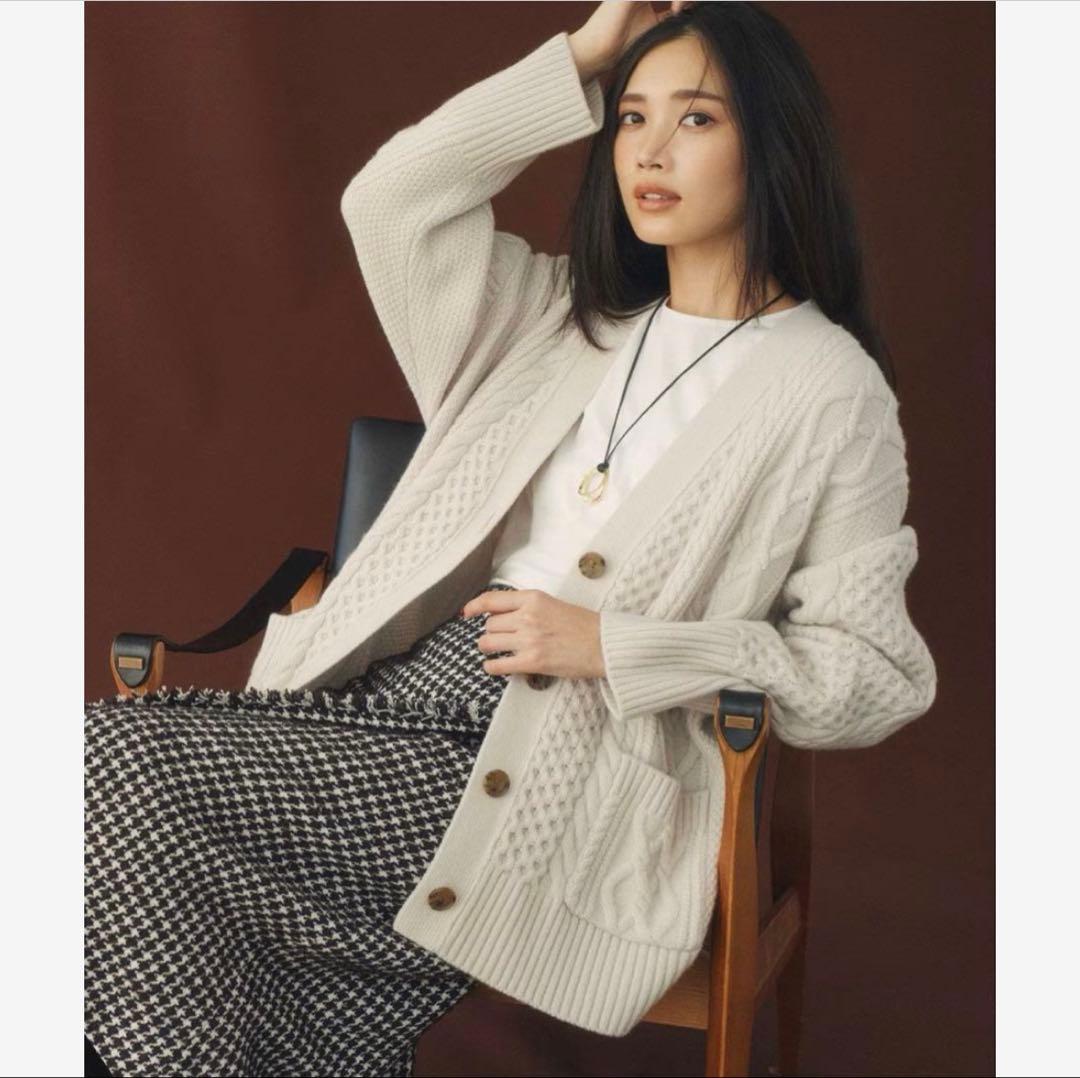 23区 ウールカシミヤ アランパターン カーディガン ¥29,700 サイズ38 洗える】ウールカシミヤ アランパターン カーディガン