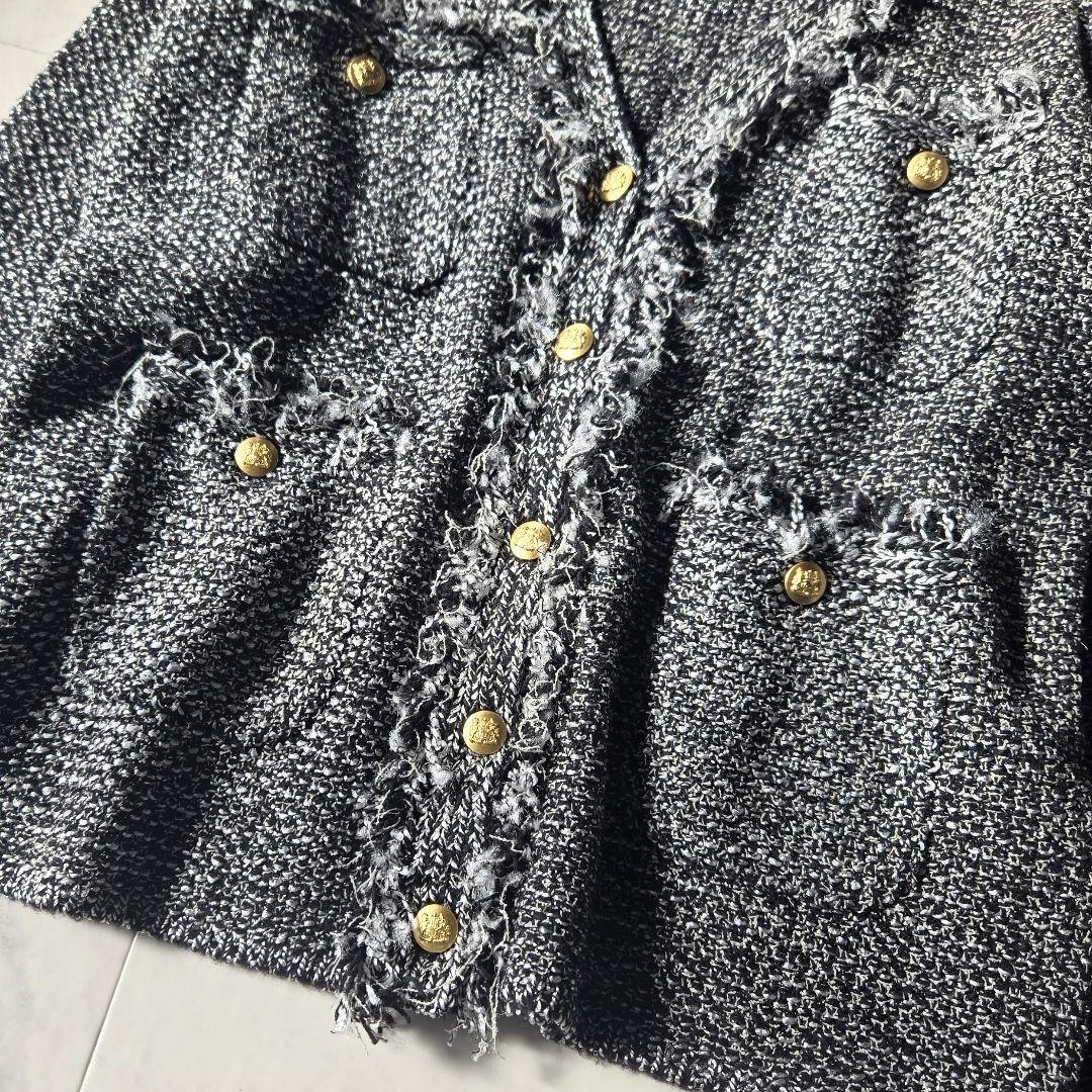 美品✨リヴドロワ ツイードニットカーディガン 黒 ブラック フリンジ