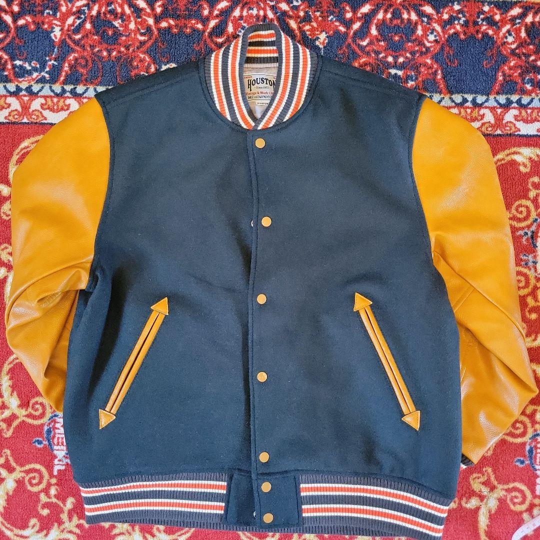 HOUSTON ヒューストン スタジャン HOUSTON（ヒューストン） さがら刺繍 INDIANS PUレザー × メルトン