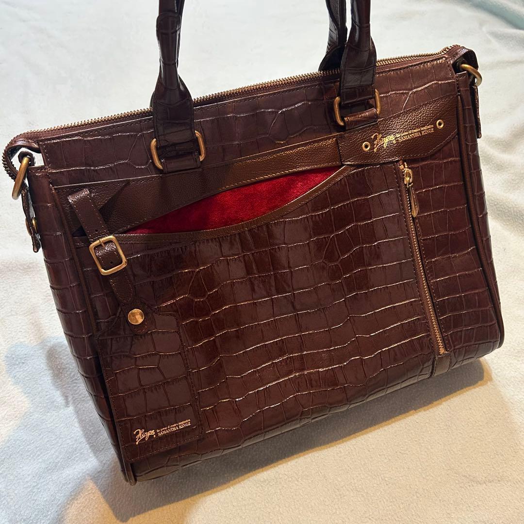 美品】サマンサキングズ ビジネスバッグ クロコ型押し A4収納可