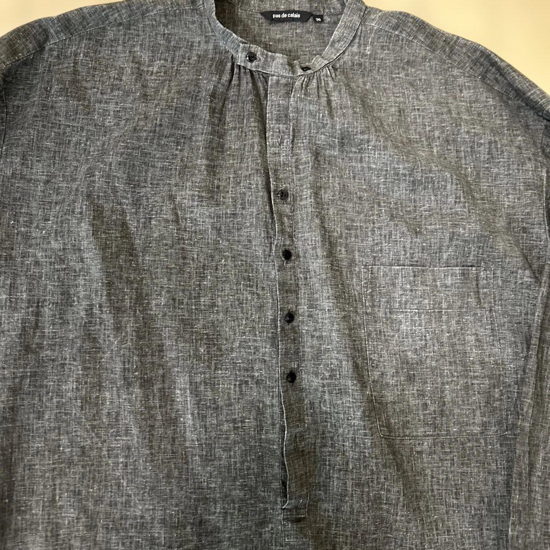 パドカレ pas de calais △∵コットンリネン バンドカラーシャツ