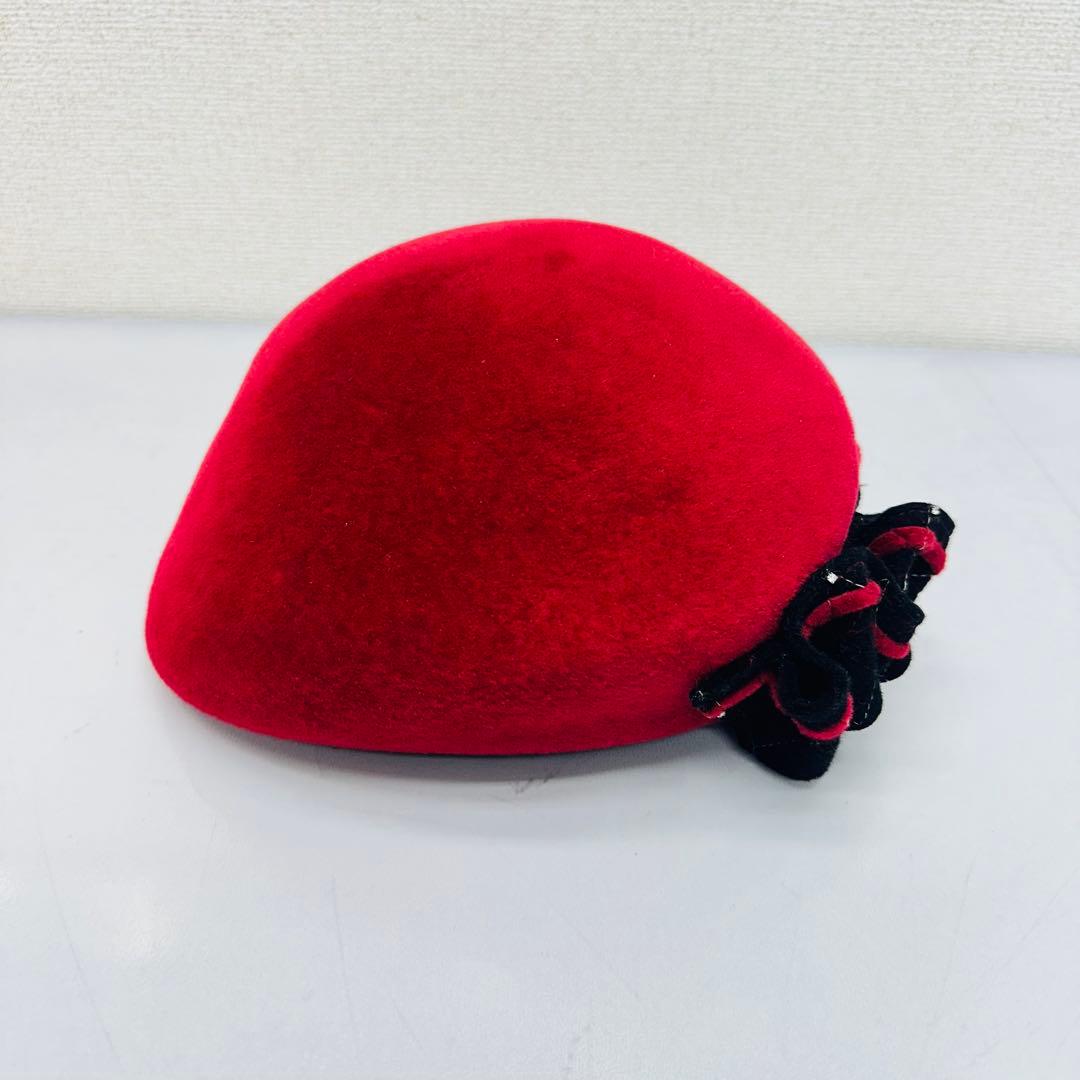 maxim 赤いフラワーリボンハット 兎毛