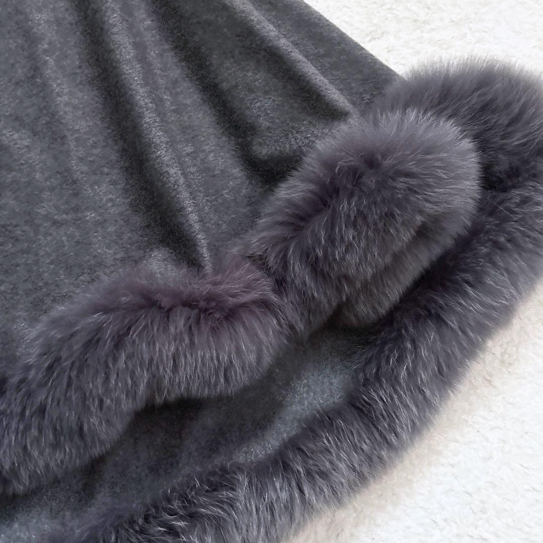 《美品》ツカキ カシミア100% ファー ポンチョ ケープ グレー 高級 上質