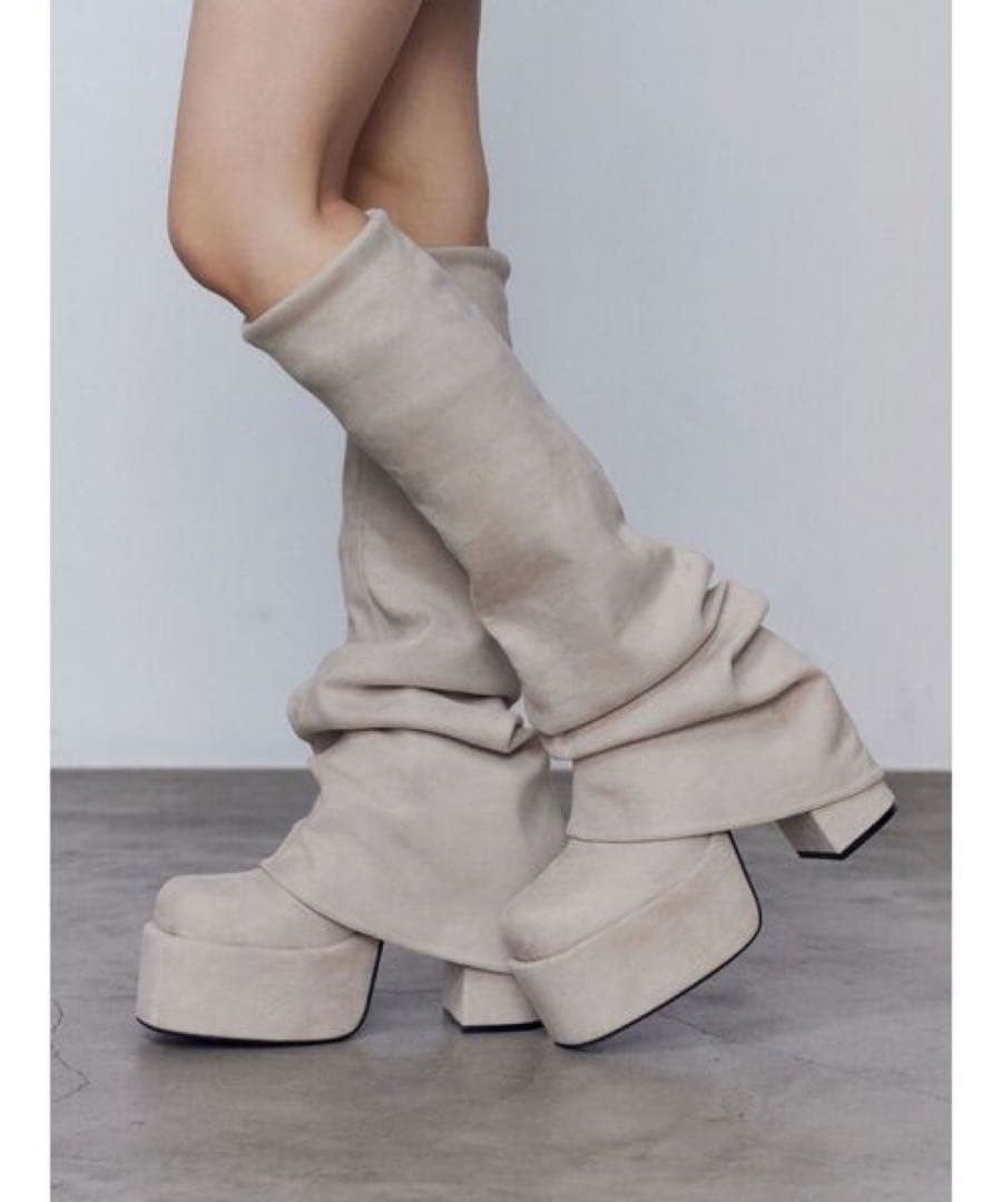 ベージュ スエード ロングブーツ プラットフォームヒール ブーツ プラットフォームスエードロングブーツ レディース : ZOZOTOWN