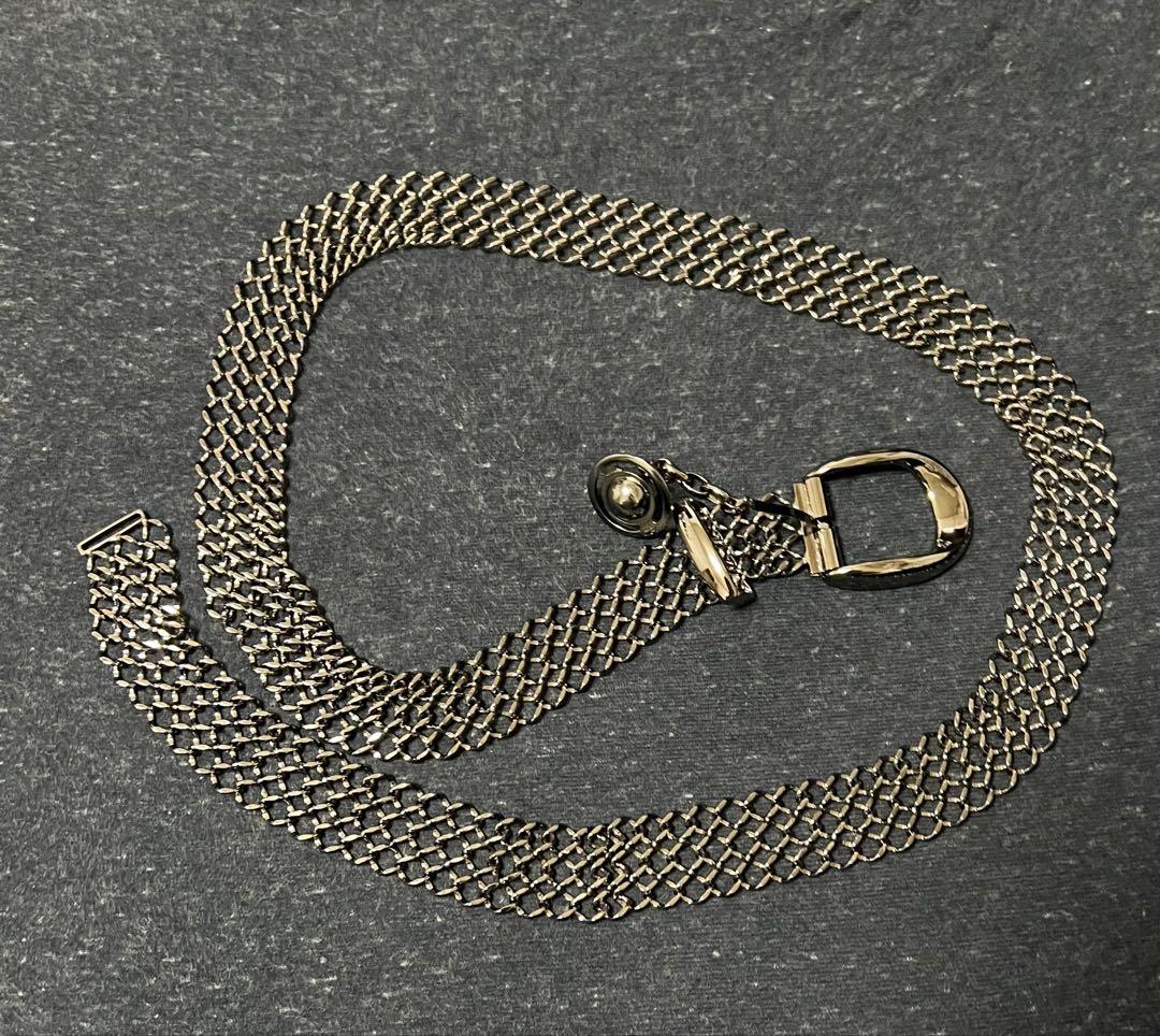 美品 Vivienne Westwood チェーンベルト ガンメタル 立体オーブ Vivienne Westwood Necklace Small Orb Clear Gunmetal Chain 80cm Top