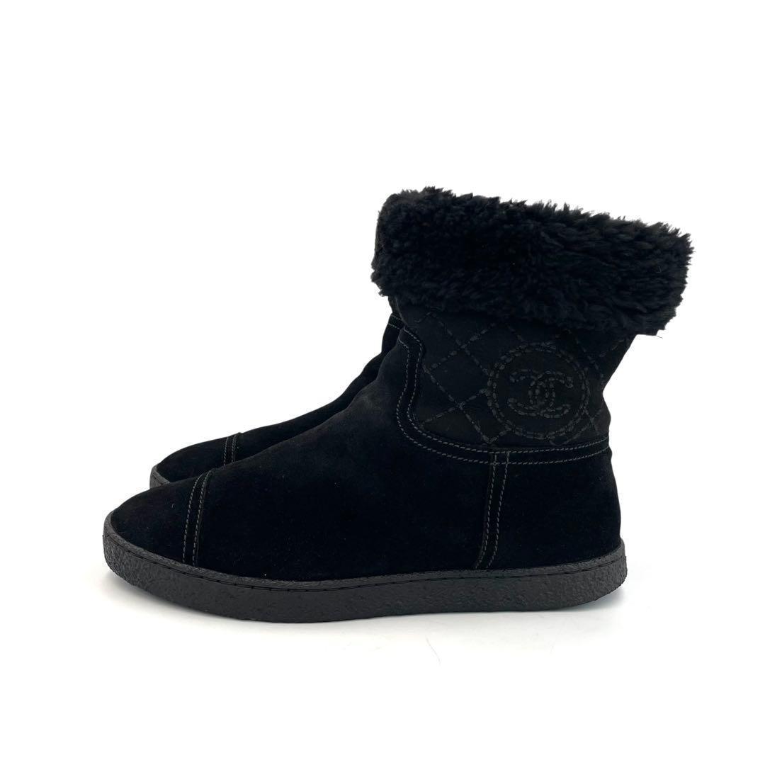 《超美品》シャネル ショート スエード ムートンブーツ ココマーク 黒系 35