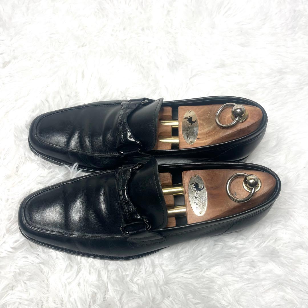 【美品】 Tod's トッズ ビットローファー クロコ ブラック 25.5cm