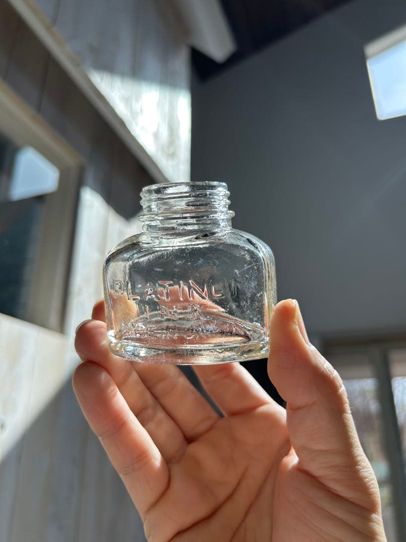 昭和レトロ 青色とクリアのガラスインク瓶セット ボトルディギング