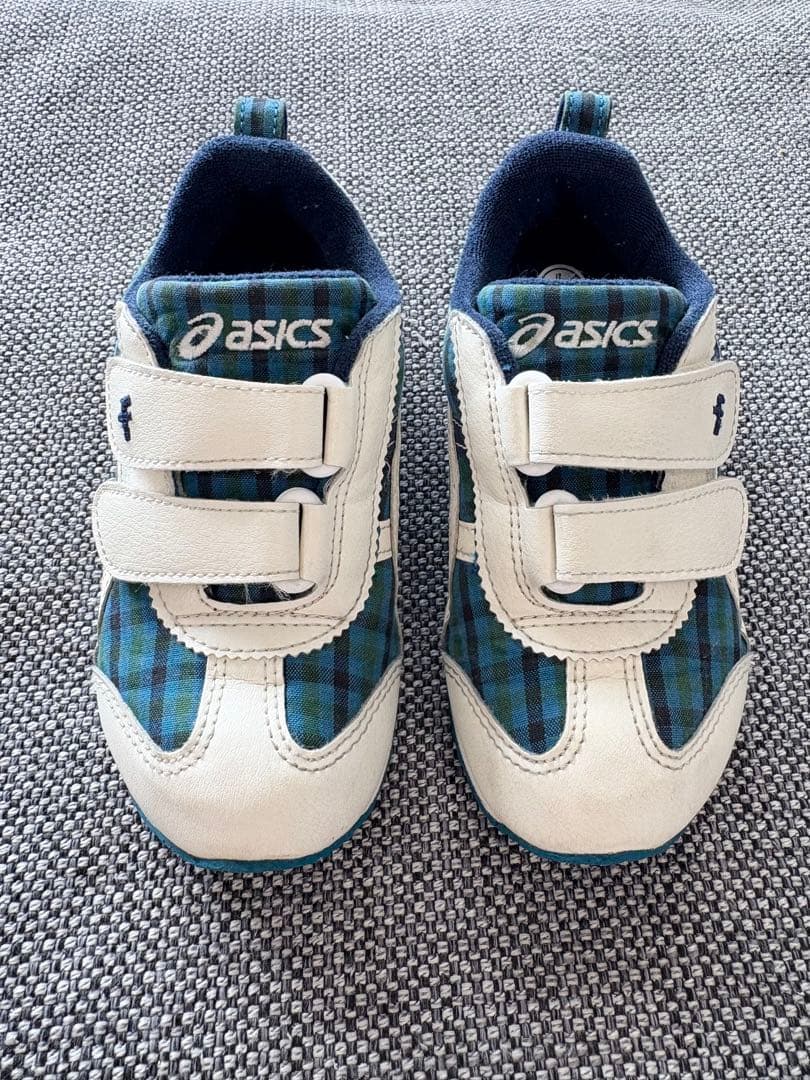 familiarスニーカー 17.0 asicsコラボ 定番 青チェック - メルカリ
