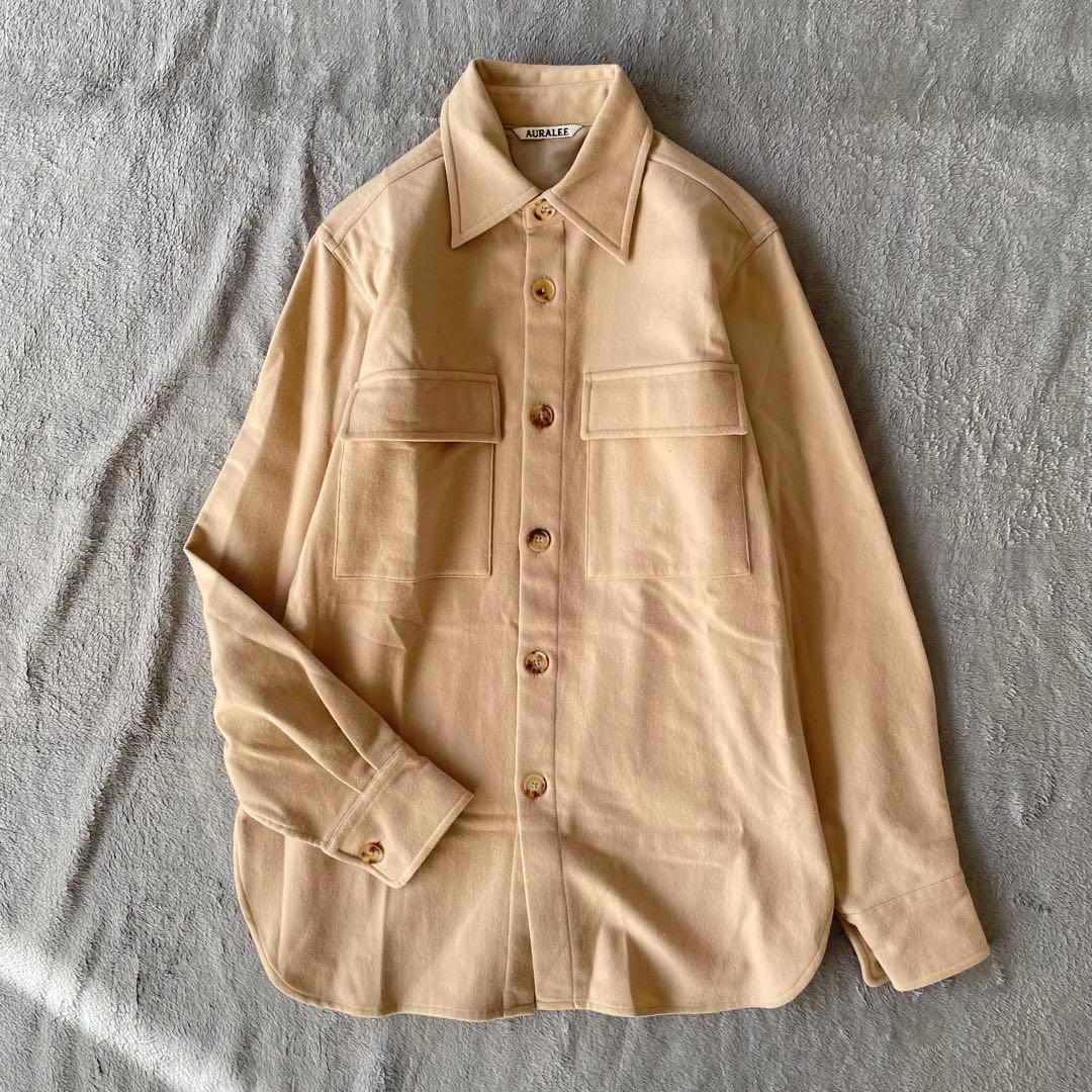 美品】AURALEE オーラリー ベージュ ウールフランネルシャツ - メルカリ