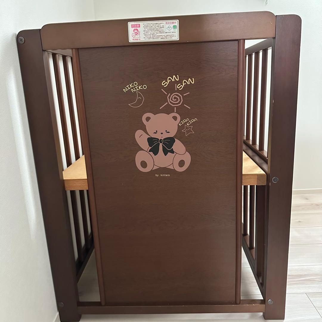 木製ベビーベッド クマのイラスト付き キンタロー | 激安通販のイー