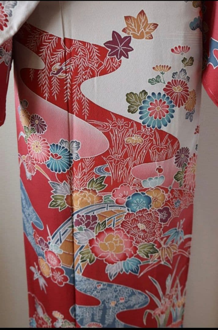 ちりめん地 紅型染め訪問着単品