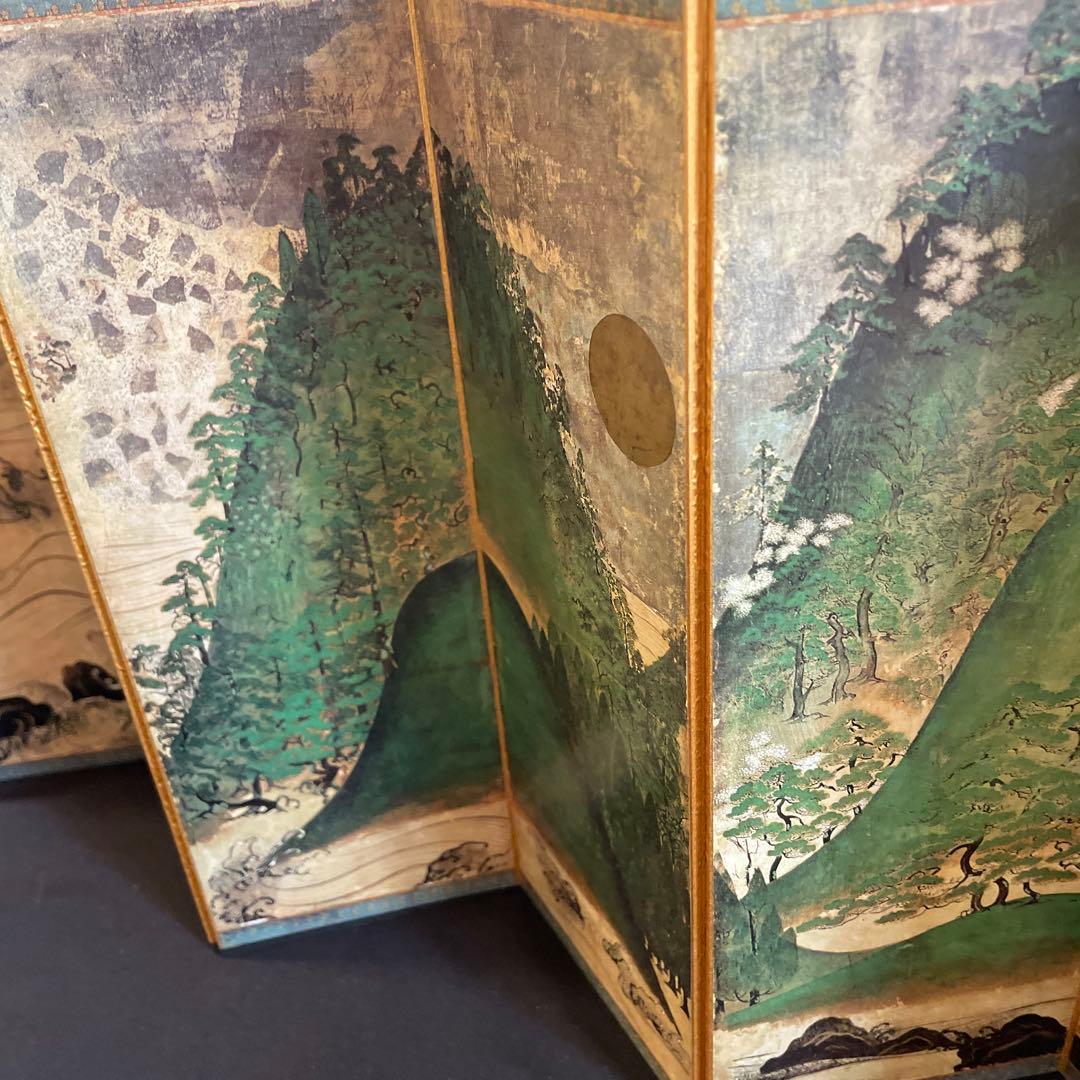 便利堂 縮小屏風「日月山水図屏風」重文表記（国宝指定前ロット）日本