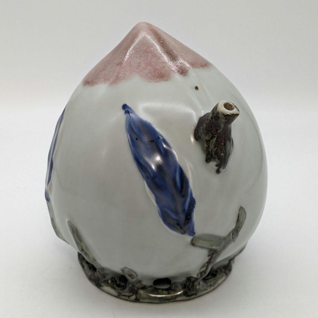 李朝 特大桃型水滴 辰砂青華彩 高麗白磁 染付 李氏朝鮮 書道具 水差 水