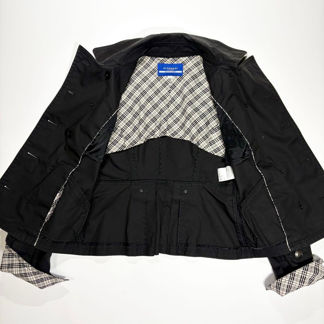 バーバリー ブルーレーベル ショートトレンチコート 銀ボタン チェック