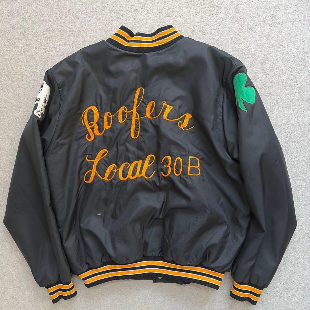 90s USA製】RENNOC スタジャン L ブラック×オレンジ 刺繍 短丈 - メルカリ