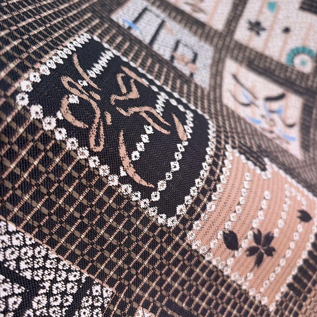 証紙あり　正絹　リバーシブル　本場筑前博多織《源氏香　歌舞伎隈取》