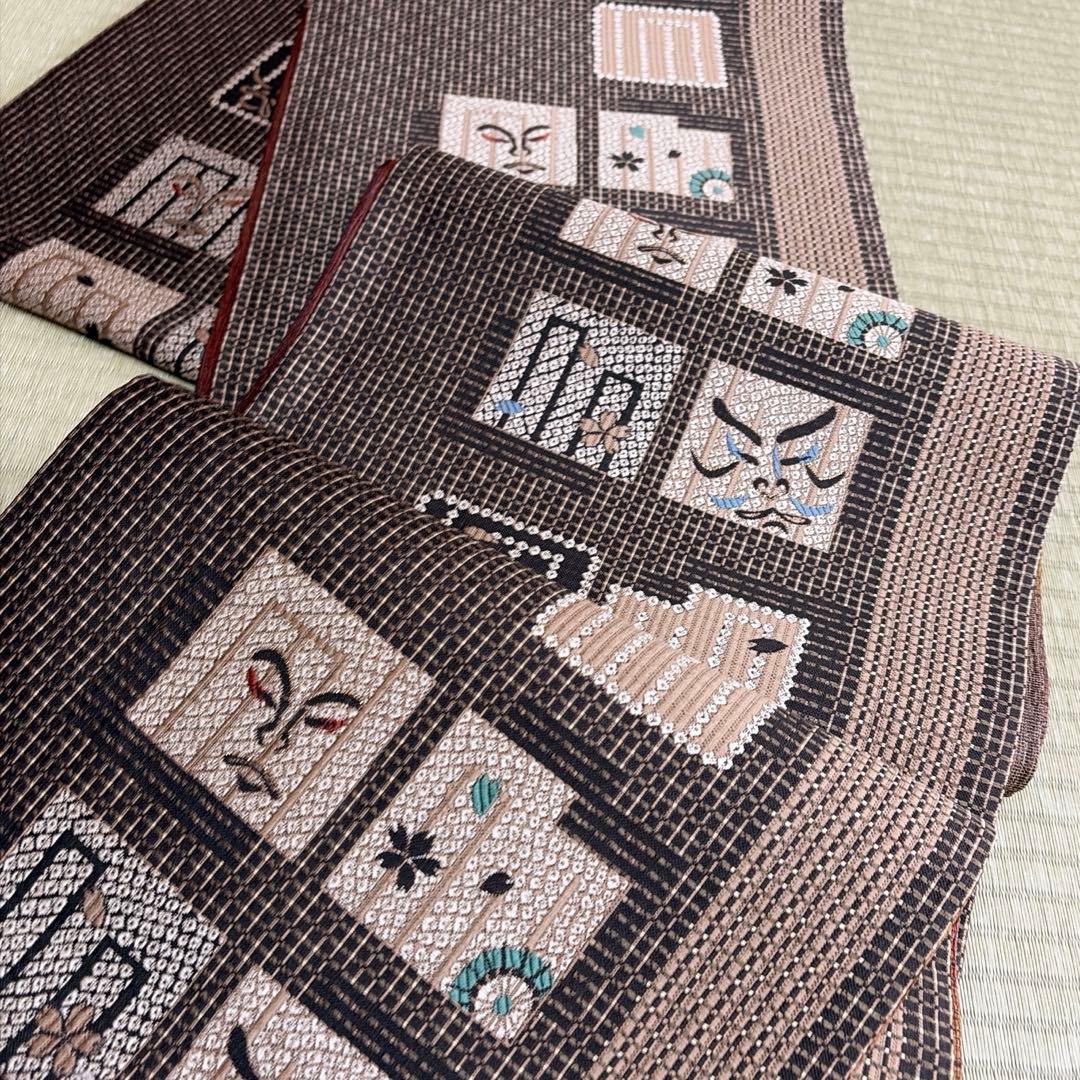 証紙あり　正絹　リバーシブル　本場筑前博多織《源氏香　歌舞伎隈取》