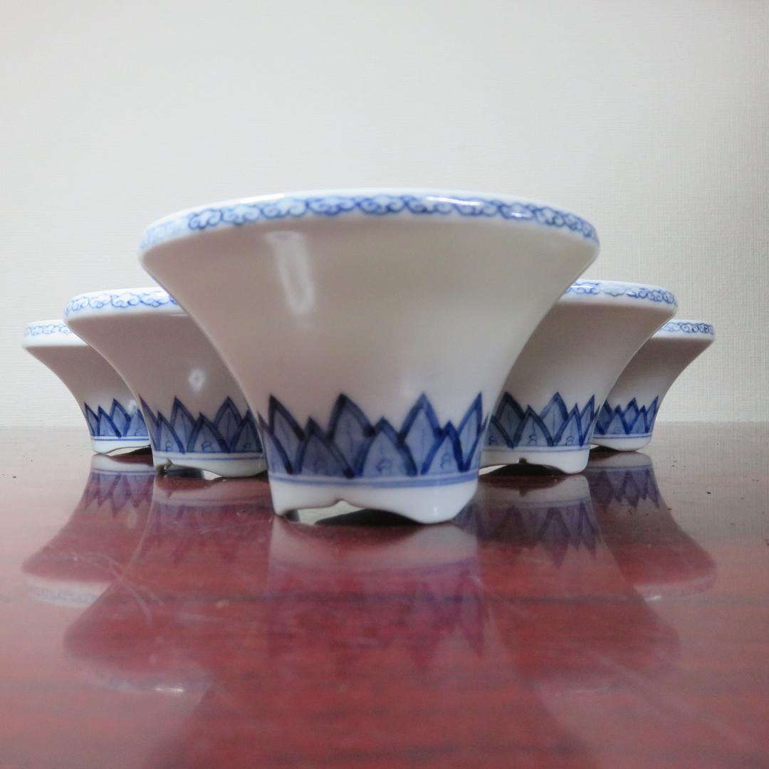 向付 5客 朝顔型 染付 明治 銘 竜 龍 ドラゴン 美品 - メルカリ