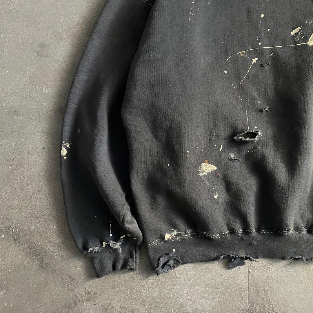 80s 万国旗“adidas”墨黒“XL“USA製“ペンキ”boro sweat