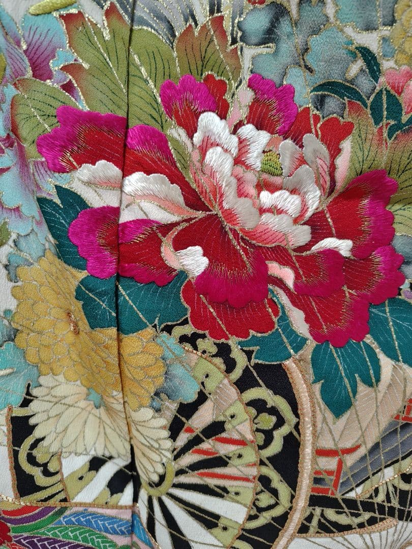 アンティーク振袖 ピンク 状態悪い 金駒刺繍 鳳凰 伝統柄振袖 牡丹刺繍