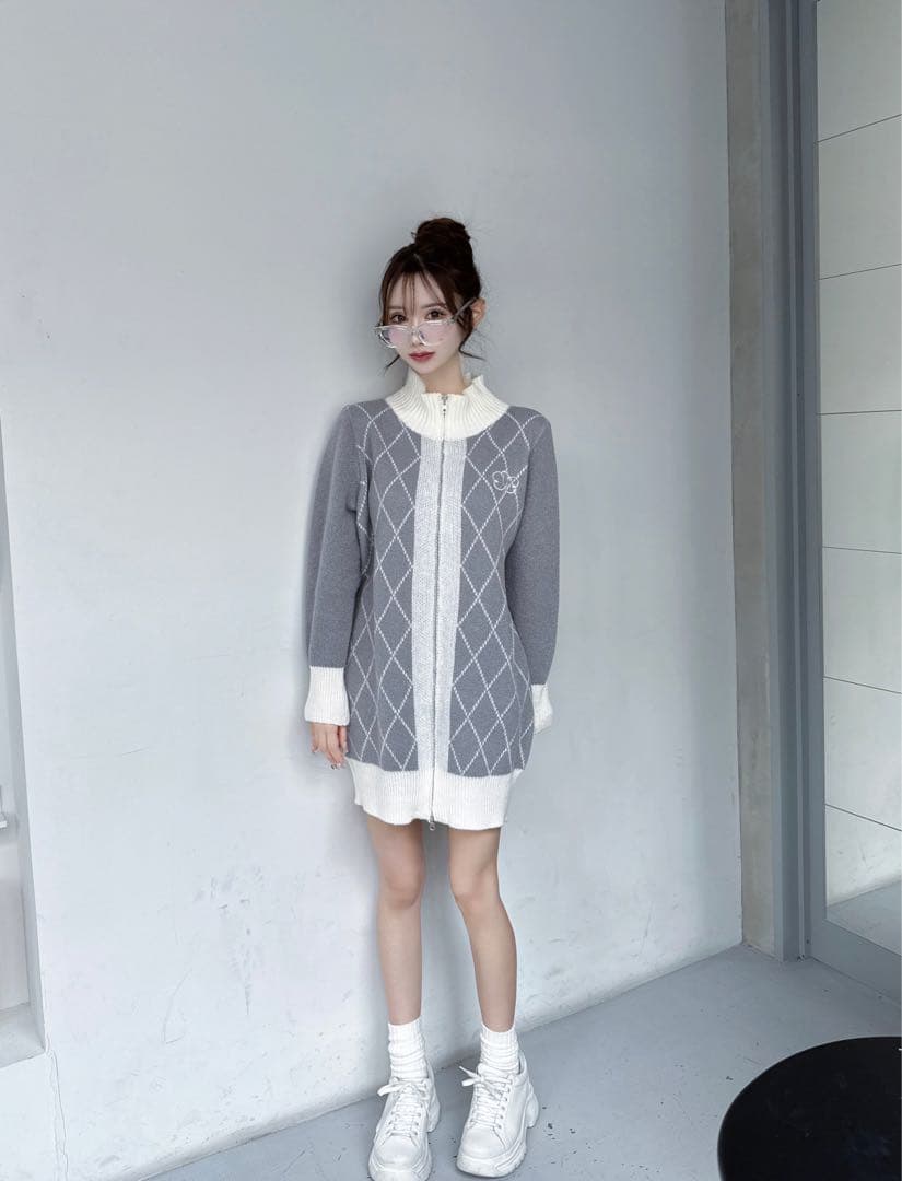 diagonal check papillon knit op Lumignon - メルカリ