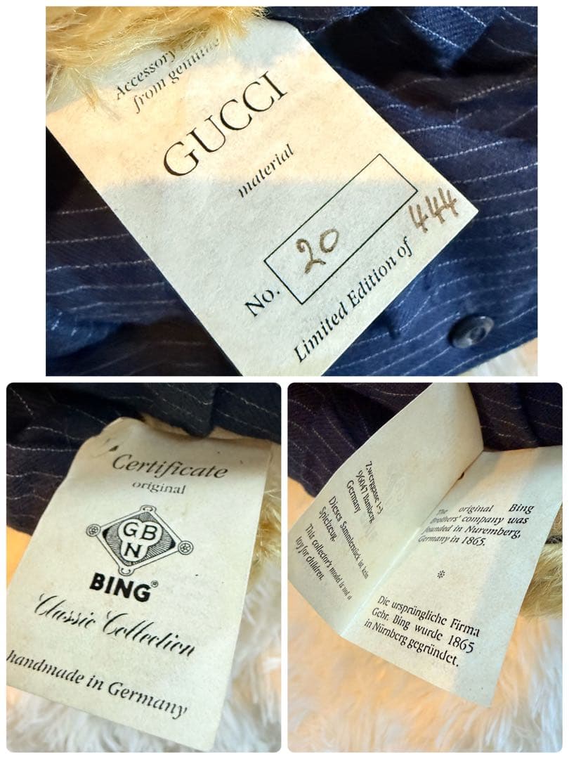 グッチ BING社 ドイツ製 ハンドメイド テディベア シリアルナンバー