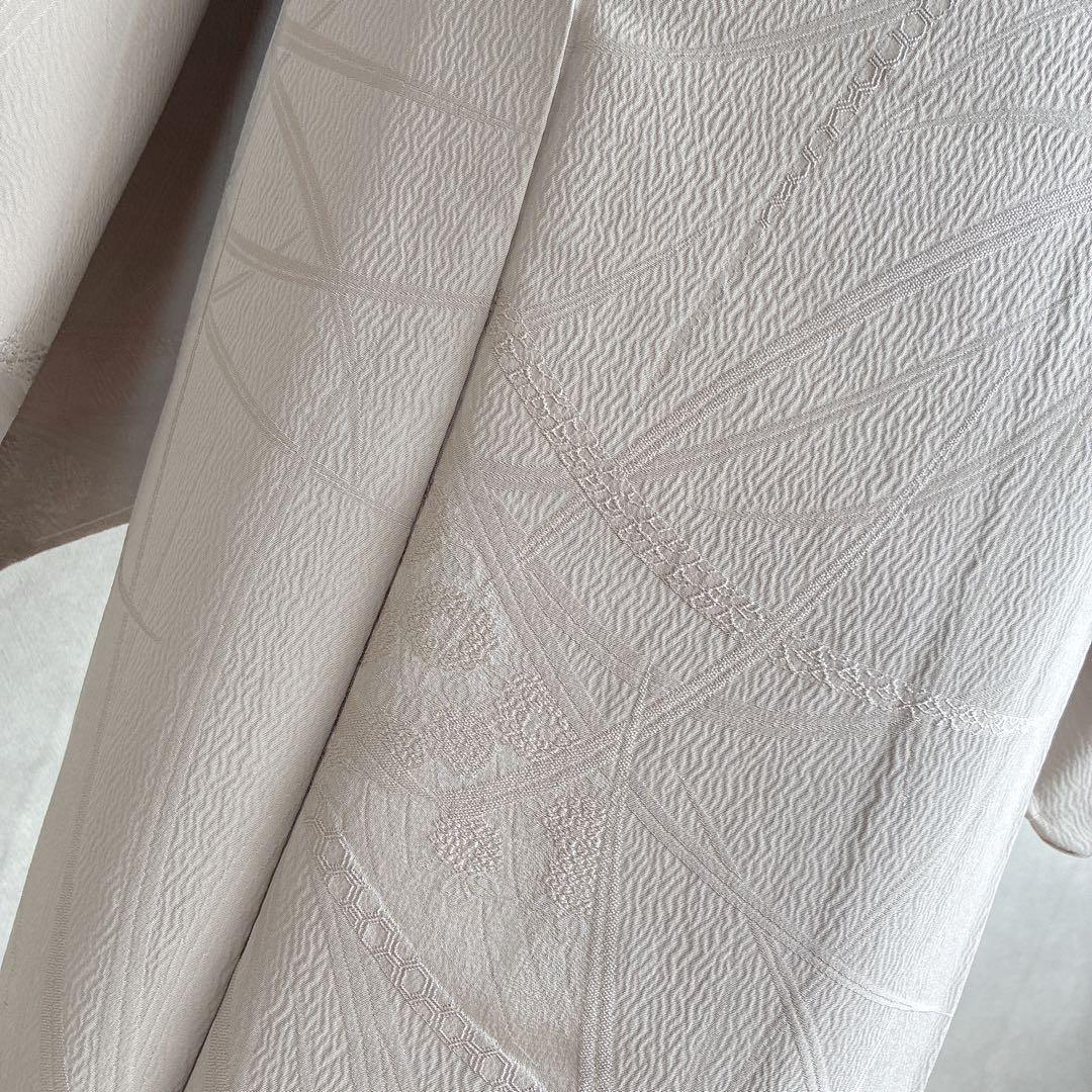 色無地 フルセット 着物 正絹 しつけ糸付き ホワイトグレー 一つ紋 G4