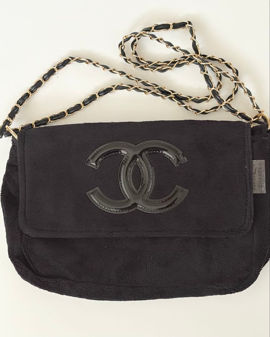 ノベルティ ショルダーバッグ パイル生地 ロゴブラック シャネル 美品