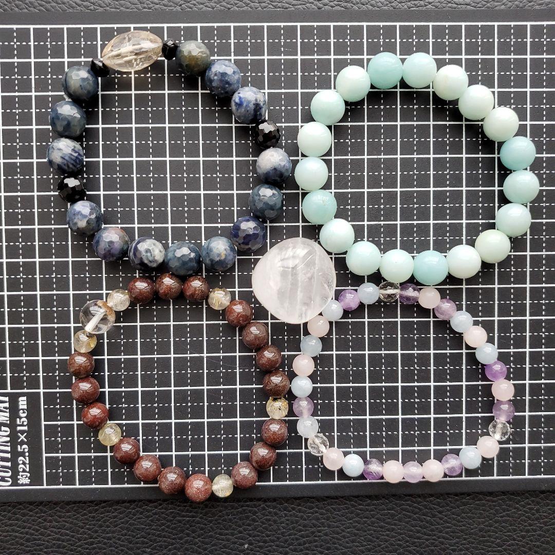 天然石ビーズブレスレット4個＋水晶タンブルセット③ - メルカリ