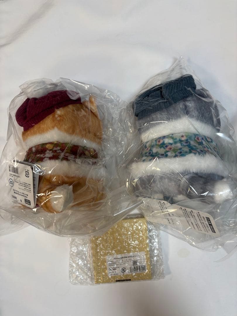 3セットmofusand×日比谷花壇 ぬいぐるみ ケープにゃんレッドブルー、豆