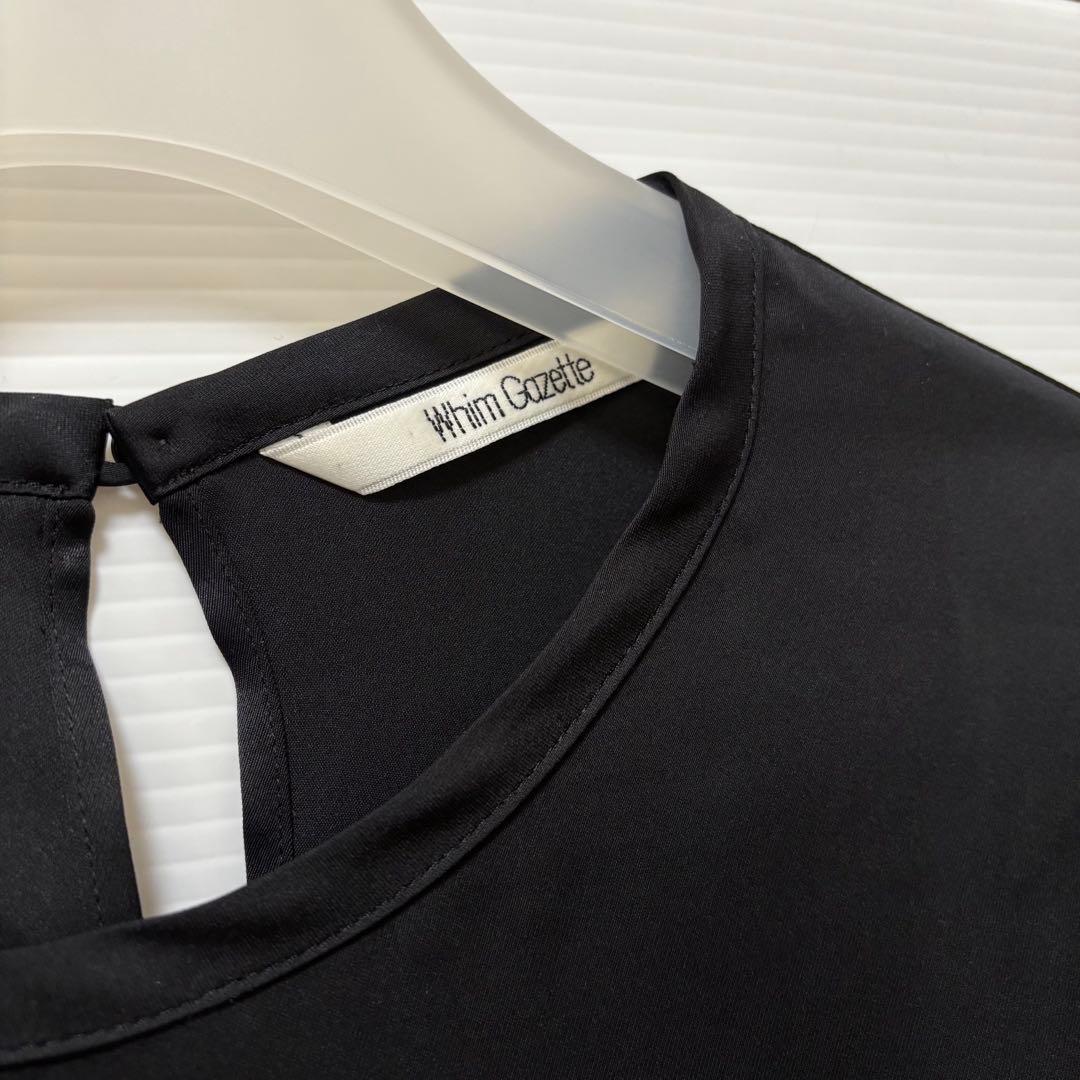 27日発送 【ウィムガゼット】サテン 長袖 ブラウス ブラック クルー