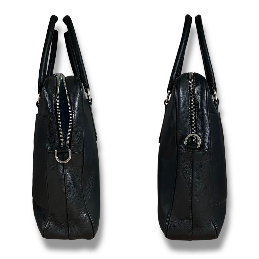 良品 PRADA プラダ サフィアーノ レザー ビジネス バッグ A4 ロゴ 黒