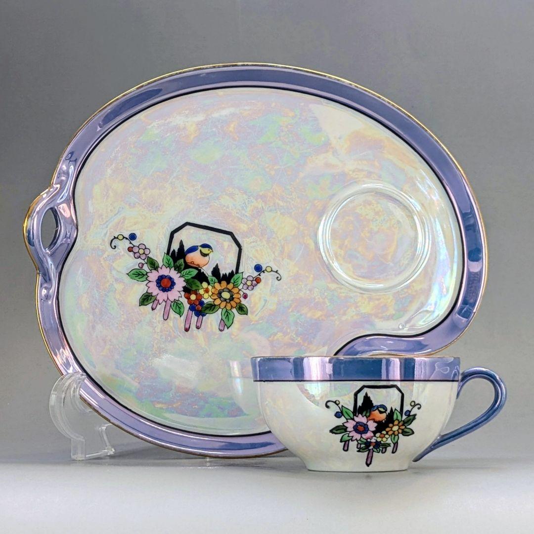 オールドノリタケ アールデコ期 虹ラスター彩 南国鳥と花絵柄の