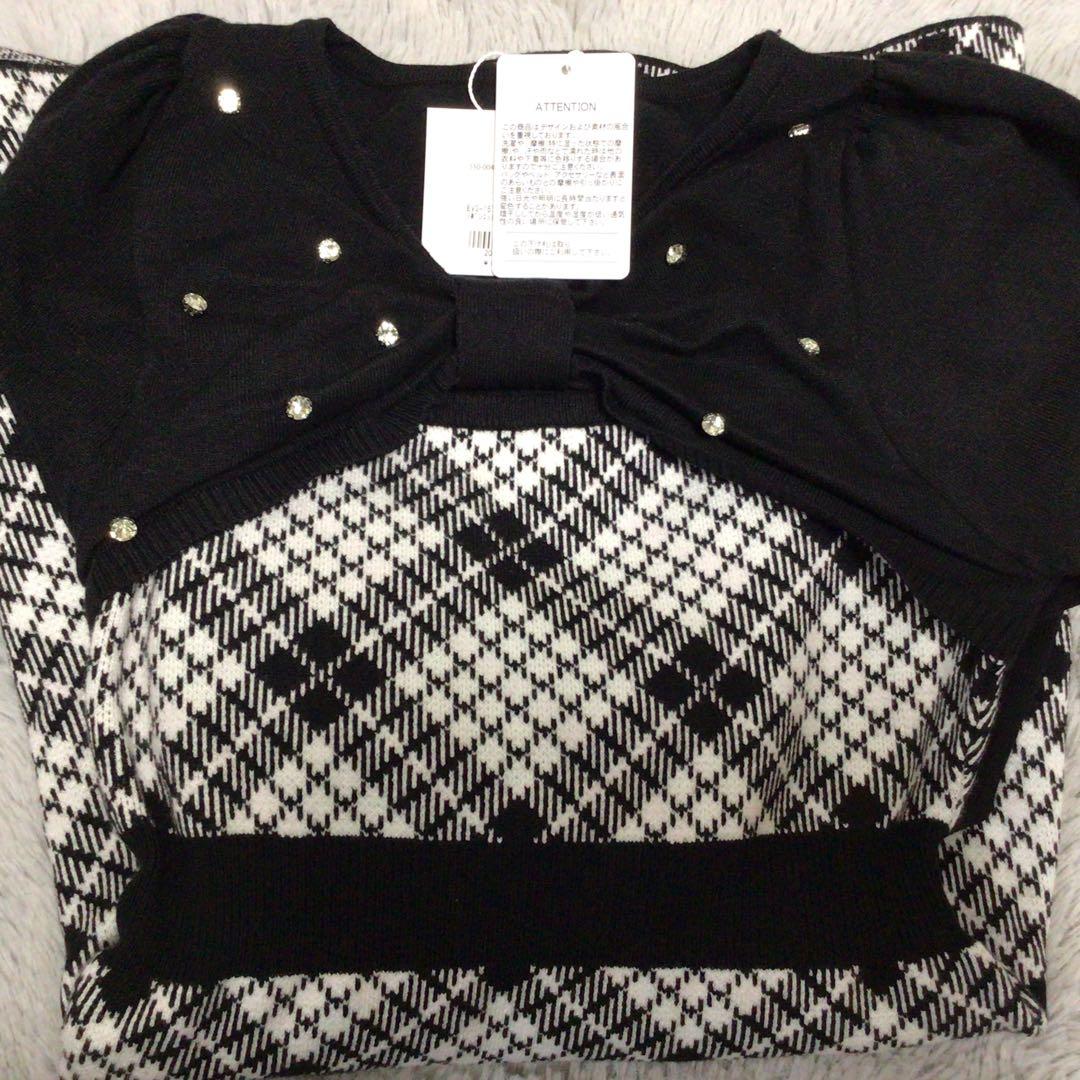 evelyn エヴリン 長袖 チェックリボンニットワンピース クロ チェックリボンニットワンピース｜evelyn（エブリン）公式通販サイト